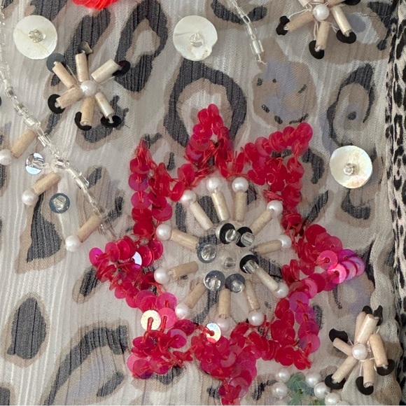 DEHRY PARIS sheer boho cheetah embellished dress coverup M - Picture 6 of 12